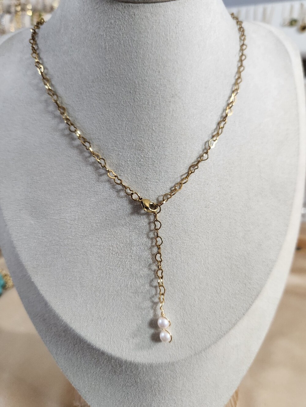 Freshwater Pearl Heart Lariat Necklace